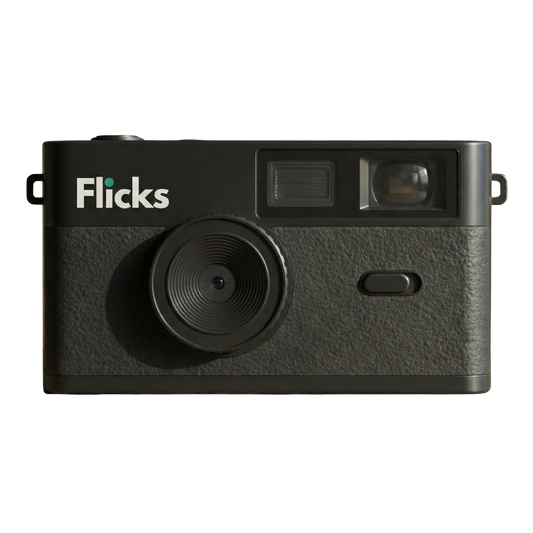 Flicks Retro genbrugeligt engangskamera vist forfra