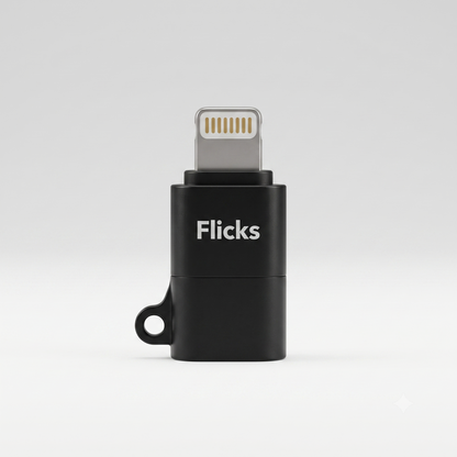 Flicks USB-C til Lightning adapter sat på det medfølgende USB-C kabel